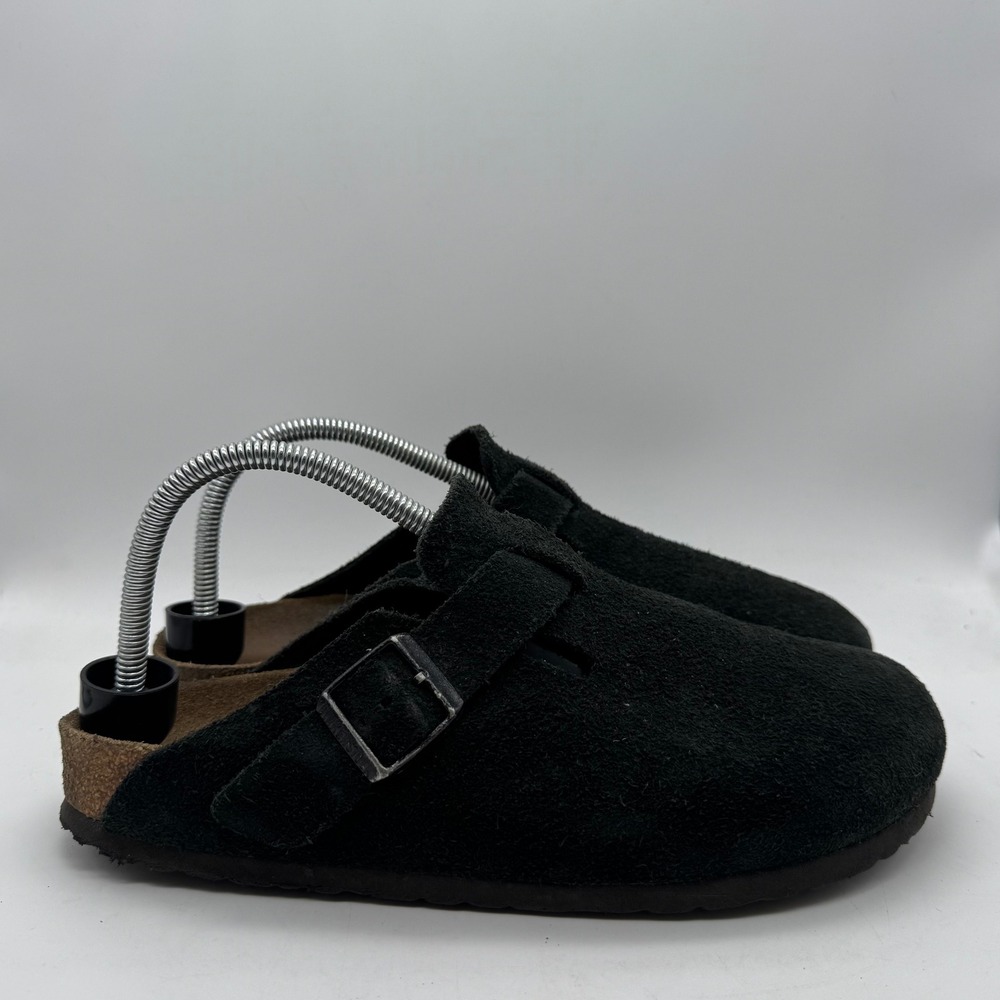 Birkenstock Boston Suede Clogs Mens‎ 41 Black Buckle Strap Mules 060491
